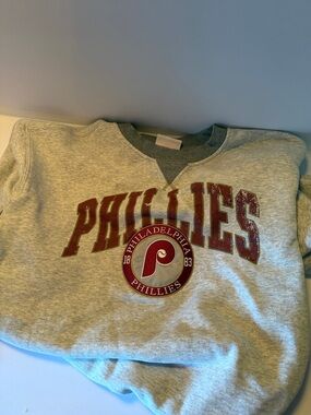 Mitchell & Ness Philadelphia Phillies Gray Crewneck Sweatshirt with Maroon Logo